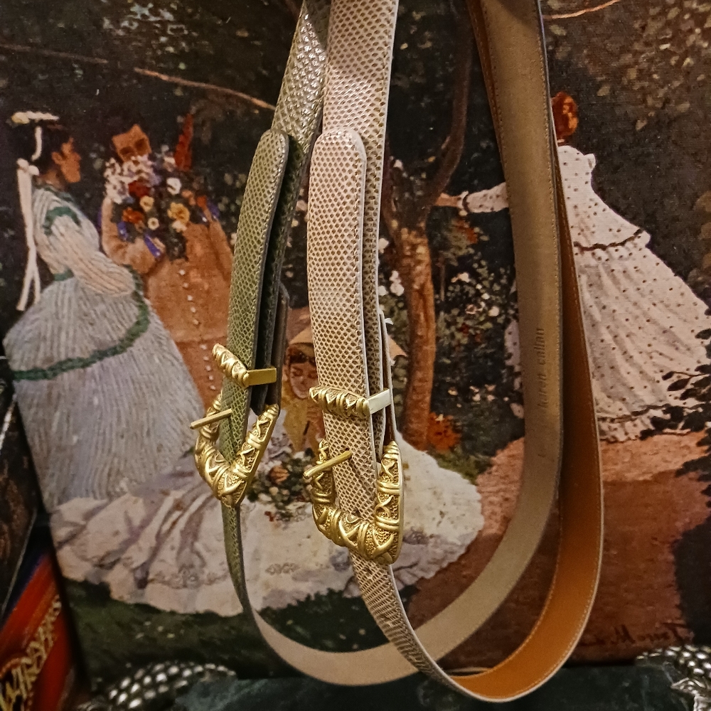 🐶 2 Karen Callan Beautiful Women Belts New! L,💝1 Green&1 Tan Leather Belts.🎁